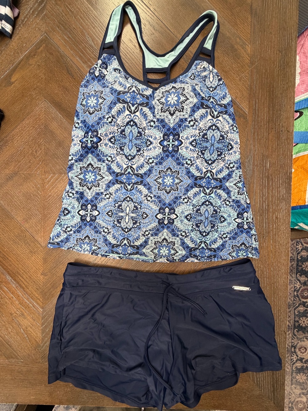 ZeroXposur Blue Mosaic Print Tankini Swimsuit Set Size Large